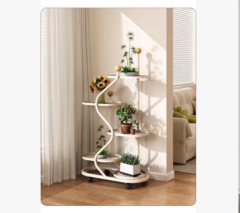 Mobile Flower Stand with Wheels, Multi-Layer Metal Plant Shelf for Living Room and Balcony, Floor Standing Planter Rack