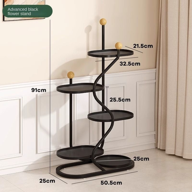 Mobile Flower Stand with Wheels, Multi-Layer Metal Plant Shelf for Living Room and Balcony, Floor Standing Planter Rack